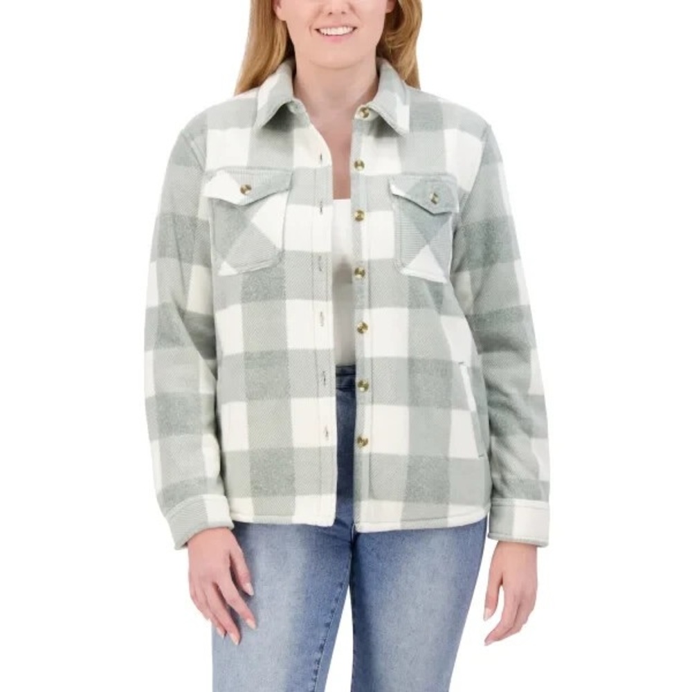 Women's Checkered Utility Jacket in Green and White